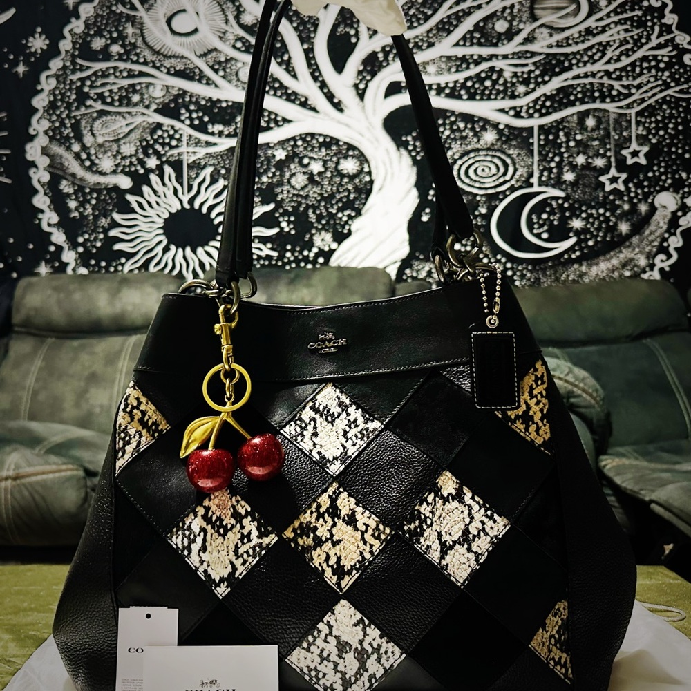 Rare Vintage Coach Y2K soho shoulder bag Black and Cream Checkered tote bag - Picture 5 of 17
